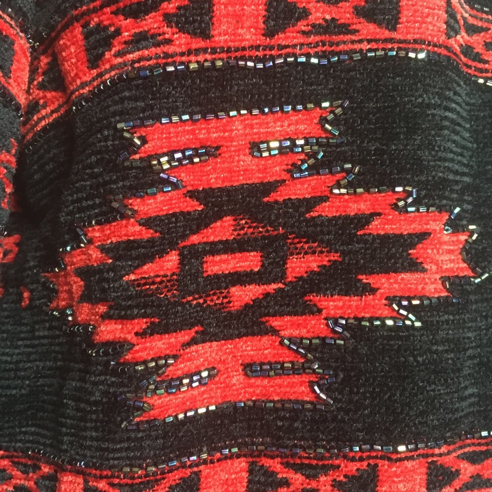 Vintage 90s Chenille Southwestern Beaded Blazer Jacket - Picture 14 of 16